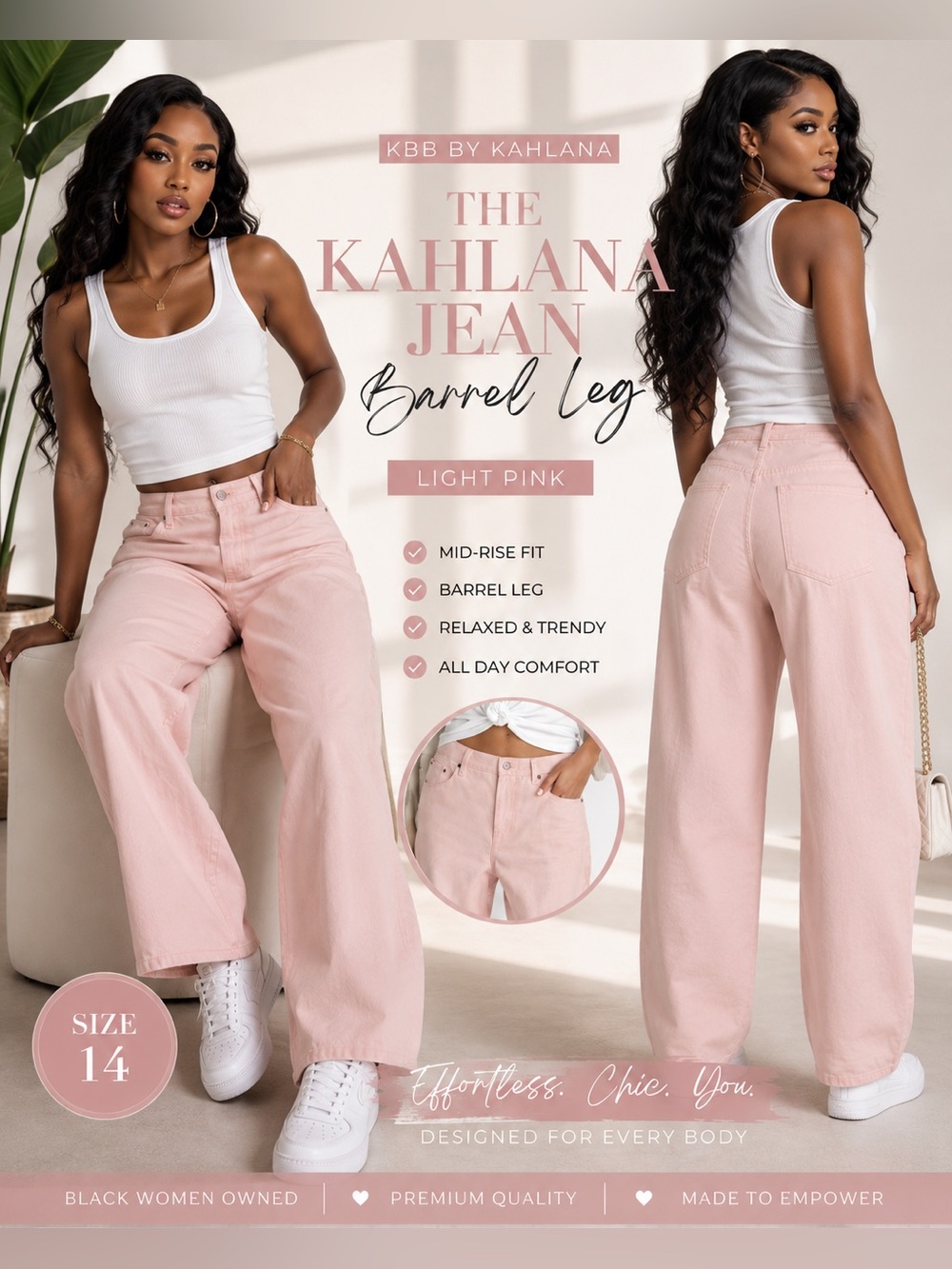 💖 KBB by Kahlana Light Pink Barrel Leg Jeans